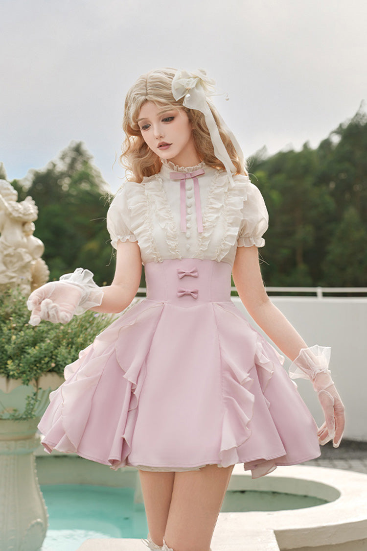Lolita Dress - Miss Lola, 2 Colors, Stand Collar, Bow Detail, Ruffled - main product image