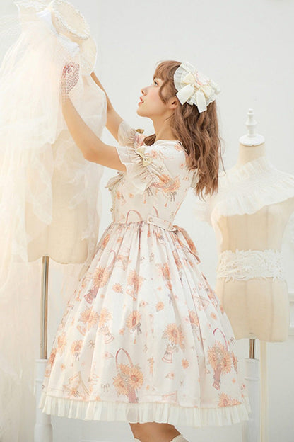 Lolita Dress - Miss Sunflower, Ivory, Bow Detail, Ruffled, Printed - additional product view 3