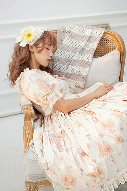 Lolita Dress - Miss Sunflower, Ivory, Bow Detail, Ruffled, Printed - additional product view 4