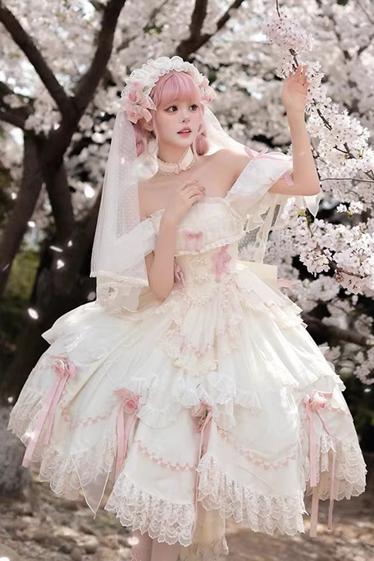 Lolita Dress - Mist And Tulle, White, Square Collar, Sweet Style, Bow Detail - main product image