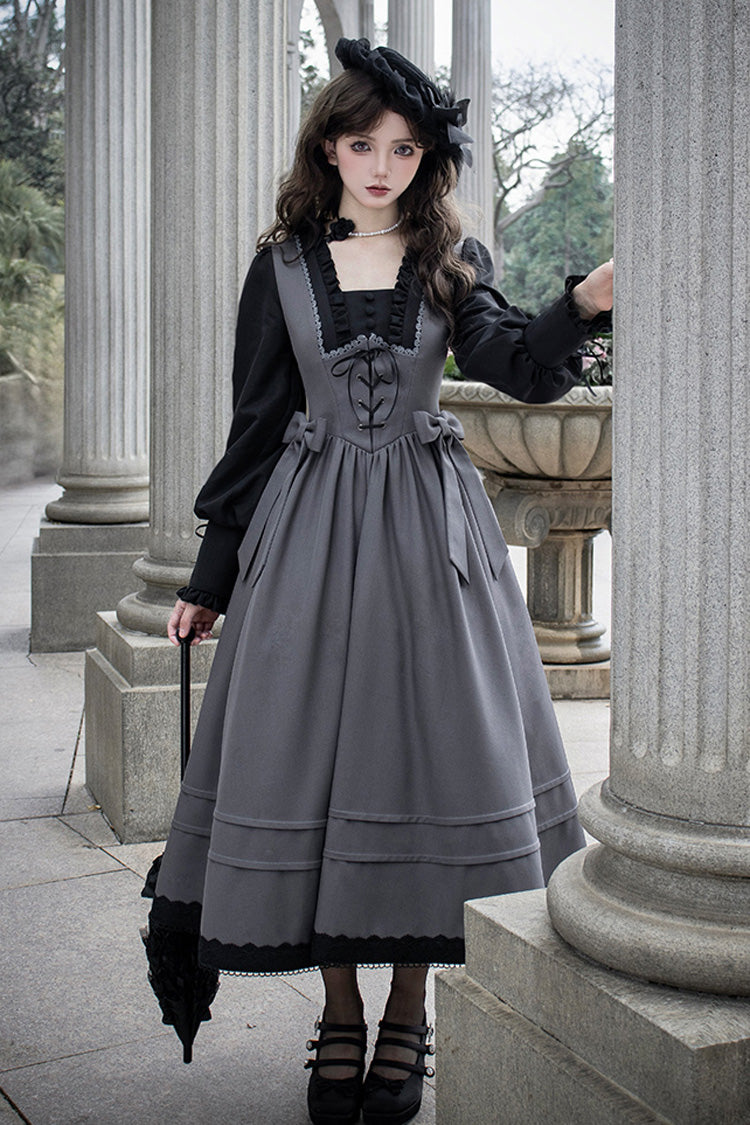 Lolita Dress - Mist Chronicle, Gray, Square Collar, Lace-Up, Long Sleeves - additional product view 2