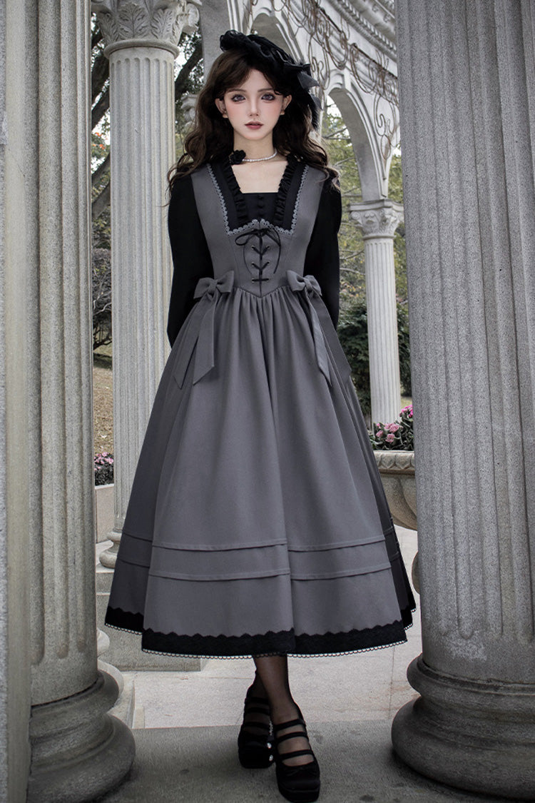 Lolita Dress - Mist Chronicle, Gray, Square Collar, Lace-Up, Long Sleeves - additional product view 3