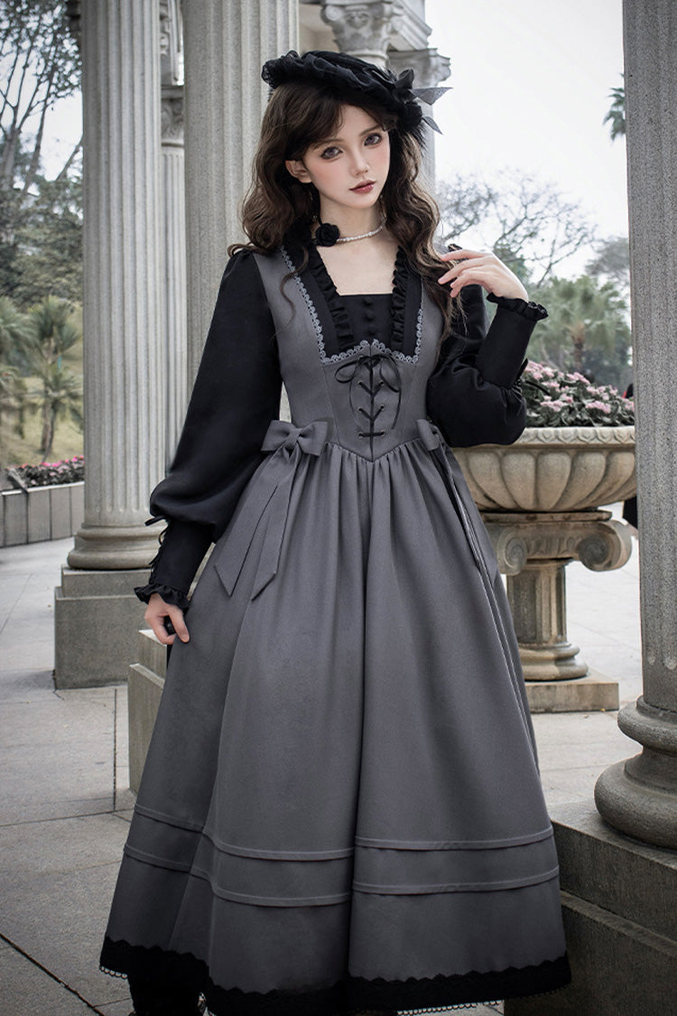 Lolita Dress - Mist Chronicle, Gray, Square Collar, Lace-Up, Long Sleeves - additional product view 5