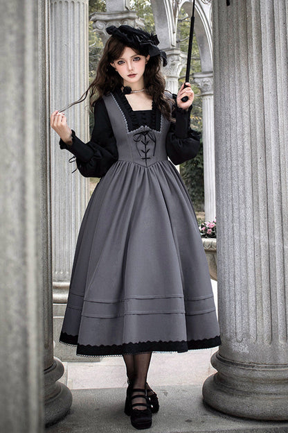 Lolita Dress - Mist Chronicle, Gray, Square Collar, Lace-Up, Long Sleeves - additional product view 6