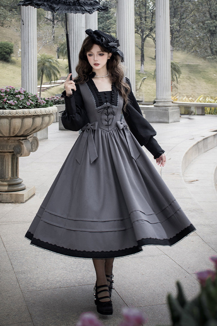 Lolita Dress - Mist Chronicle, Gray, Square Collar, Lace-Up, Long Sleeves - additional product view 8