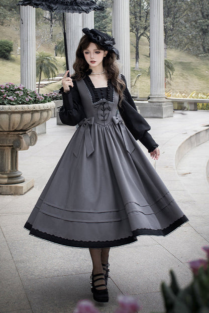 Lolita Dress - Mist Chronicle, Gray, Square Collar, Lace-Up, Long Sleeves - additional product view 8