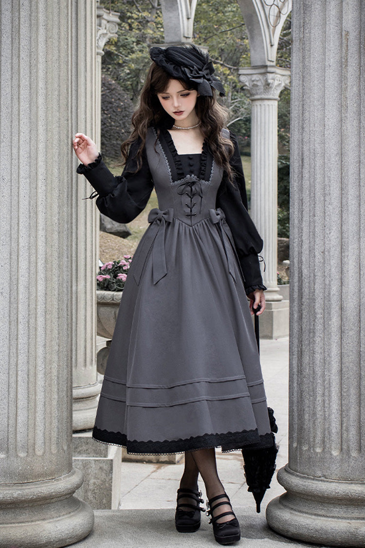 Lolita Dress - Mist Chronicle, Gray, Square Collar, Lace-Up, Long Sleeves - additional product view 9