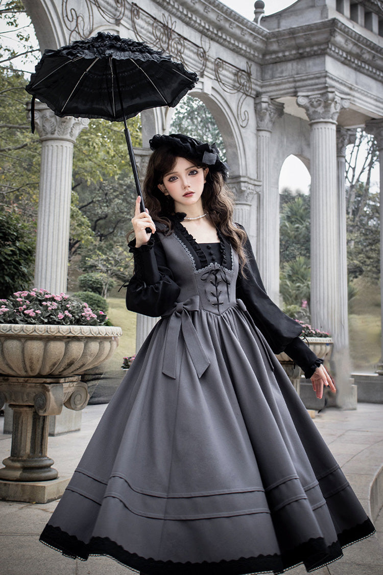 Lolita Dress - Mist Chronicle, Gray, Square Collar, Lace-Up, Long Sleeves - additional product view 10
