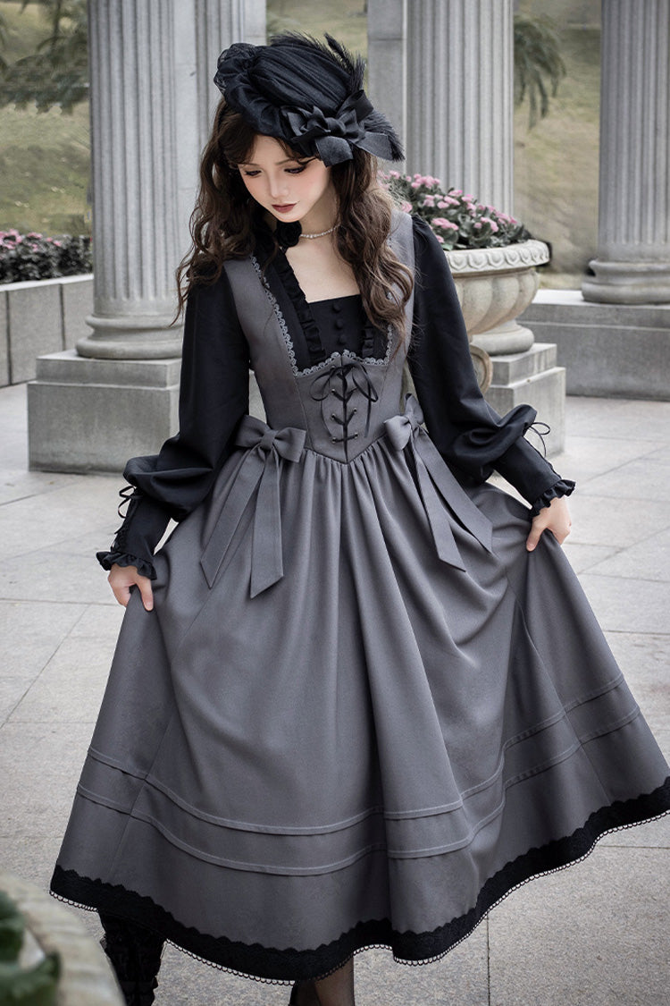 Lolita Dress - Mist Chronicle, Gray, Square Collar, Lace-Up, Long Sleeves - additional product view 11