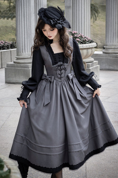 Lolita Dress - Mist Chronicle, Gray, Square Collar, Lace-Up, Long Sleeves - additional product view 11