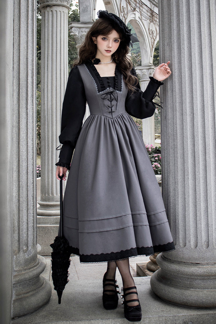 Lolita Dress - Mist Chronicle, Gray, Square Collar, Lace-Up, Long Sleeves - additional product view 12