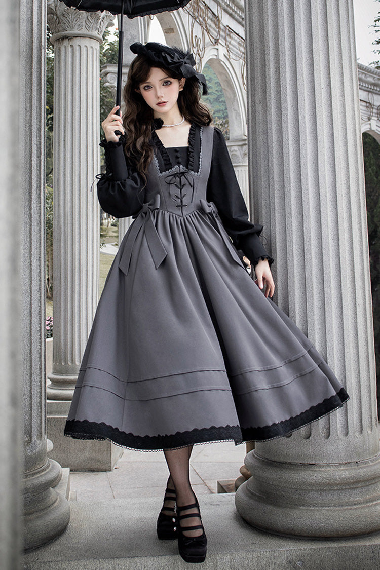 Lolita Dress - Mist Chronicle, Gray, Square Collar, Lace-Up, Long Sleeves - main product image