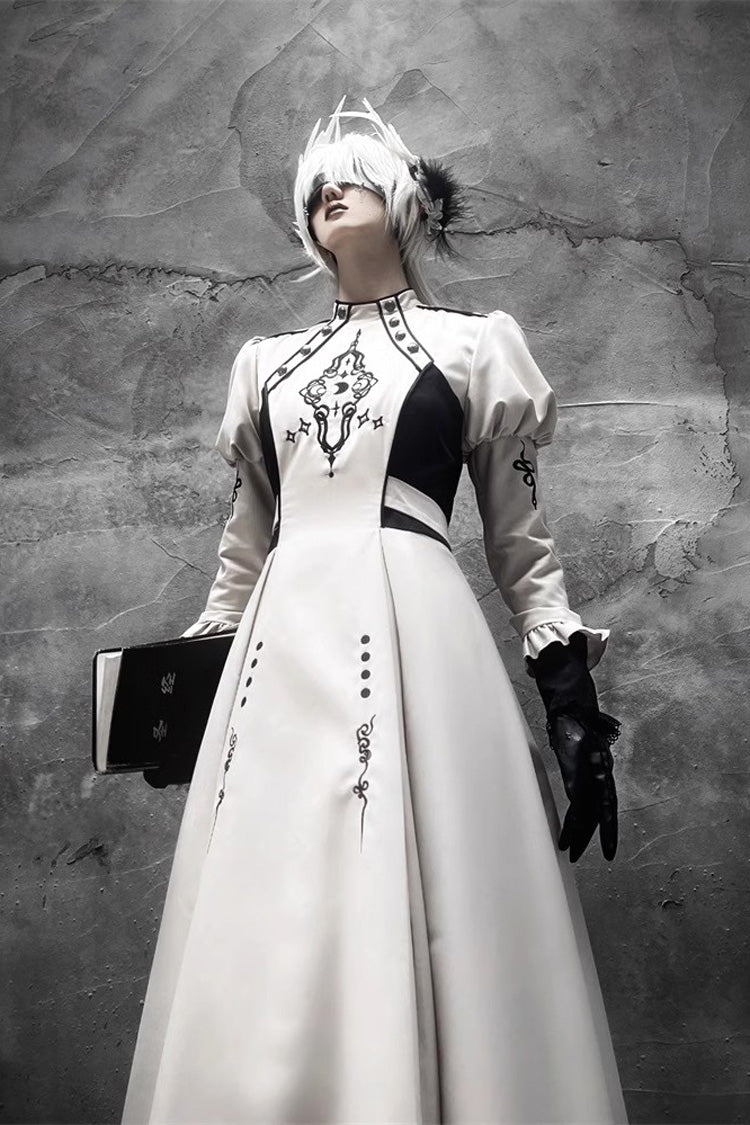 Lolita Dress - Moon Talisman Print, White, Long Length, Long Sleeves, Gothic Style - additional product view 2