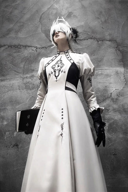 Lolita Dress - Moon Talisman Print, White, Long Length, Long Sleeves, Gothic Style - additional product view 2