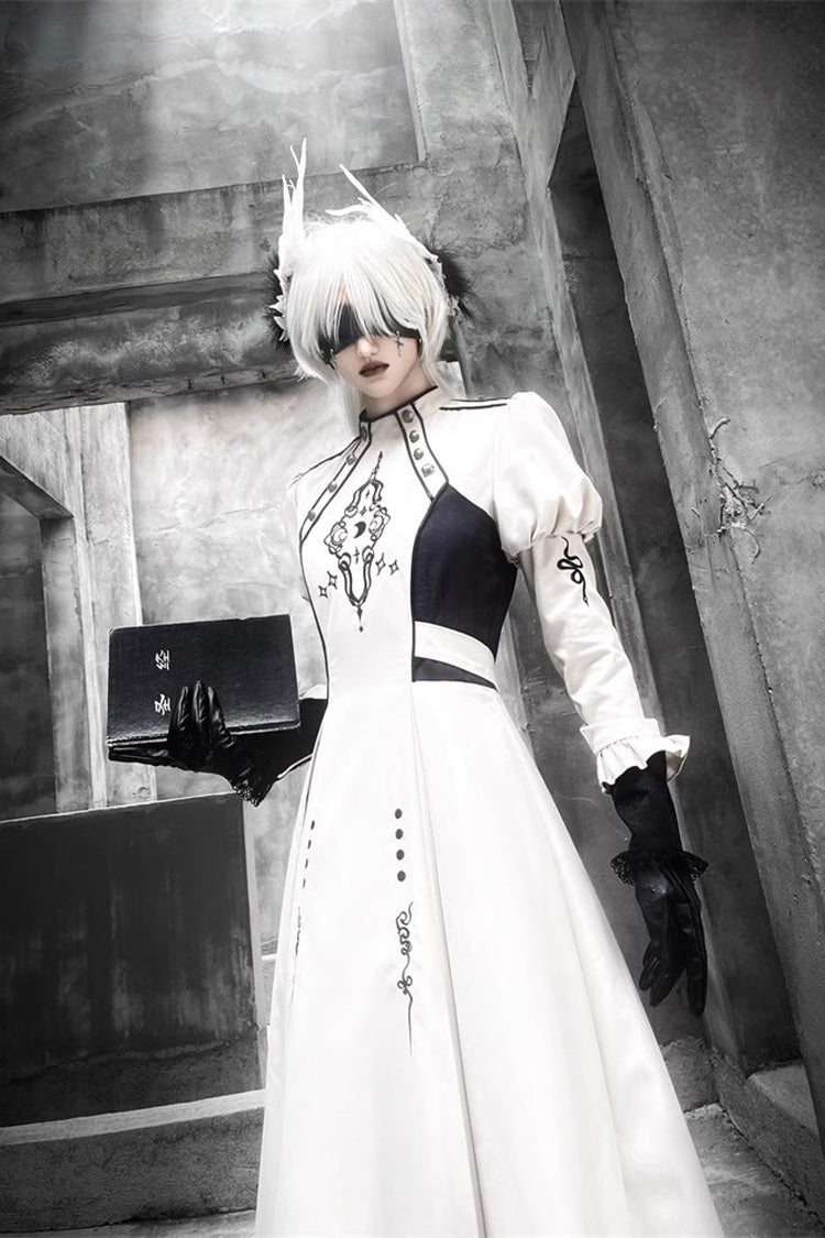 Lolita Dress - Moon Talisman Print, White, Long Length, Long Sleeves, Gothic Style - additional product view 3