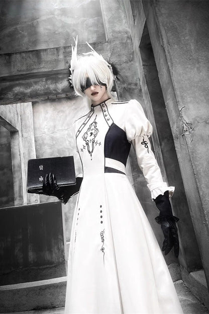 Lolita Dress - Moon Talisman Print, White, Long Length, Long Sleeves, Gothic Style - additional product view 3