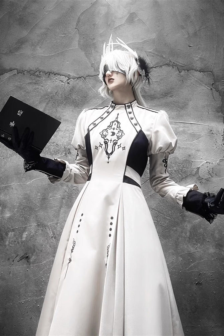 Lolita Dress - Moon Talisman Print, White, Long Length, Long Sleeves, Gothic Style - additional product view 4
