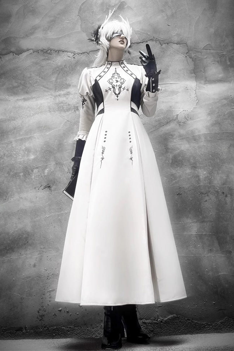 Lolita Dress - Moon Talisman Print, White, Long Length, Long Sleeves, Gothic Style - additional product view 5