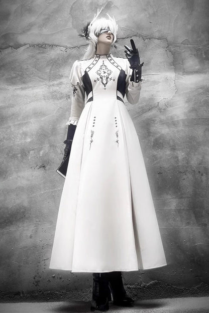Lolita Dress - Moon Talisman Print, White, Long Length, Long Sleeves, Gothic Style - additional product view 5