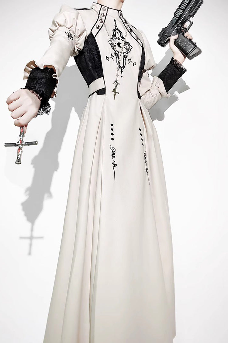 Lolita Dress - Moon Talisman Print, White, Long Length, Long Sleeves, Gothic Style - additional product view 8