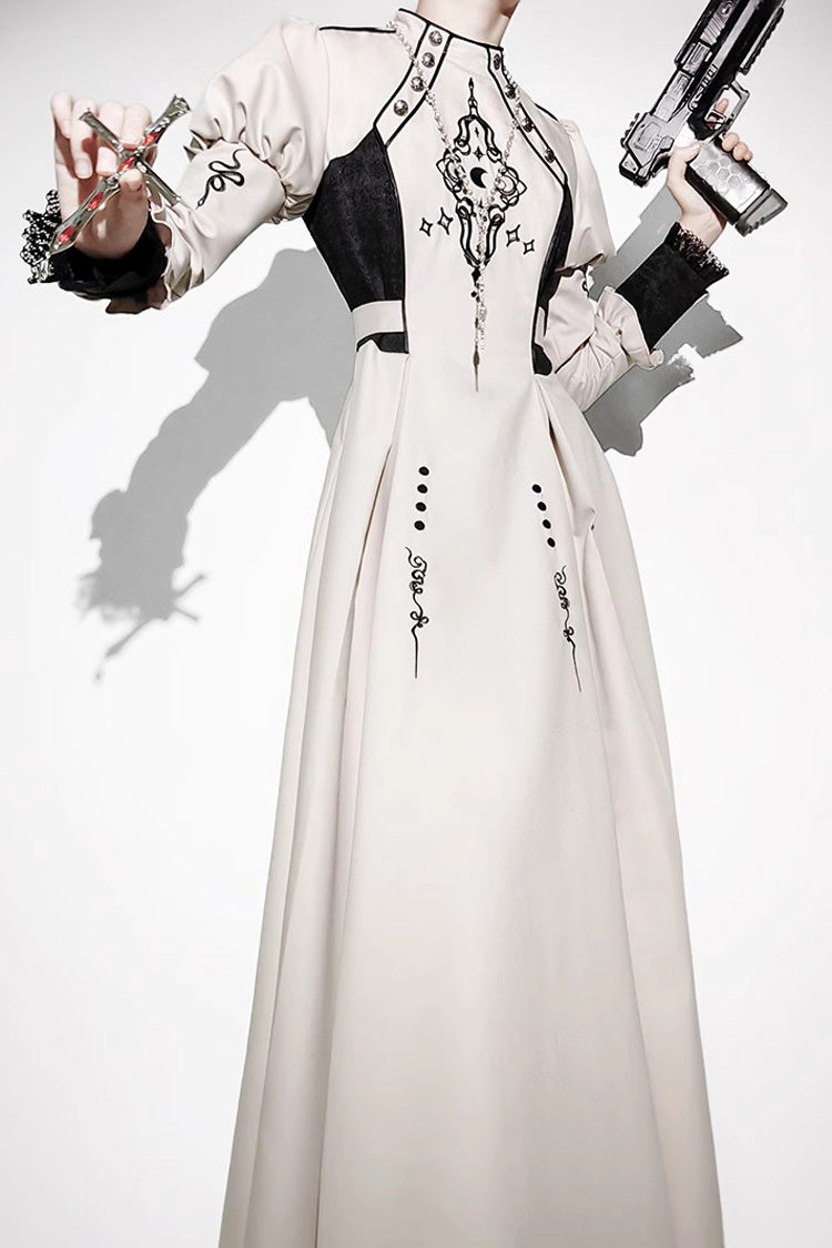 Lolita Dress - Moon Talisman Print, White, Long Length, Long Sleeves, Gothic Style - additional product view 9