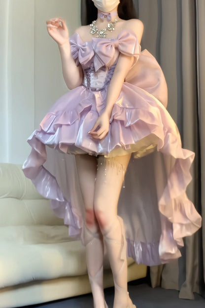 Lolita Dress - Moon-white & Star-purple × First, 2 Colors, Lace Trim, Ruffled, Lace-Up - additional product view 2