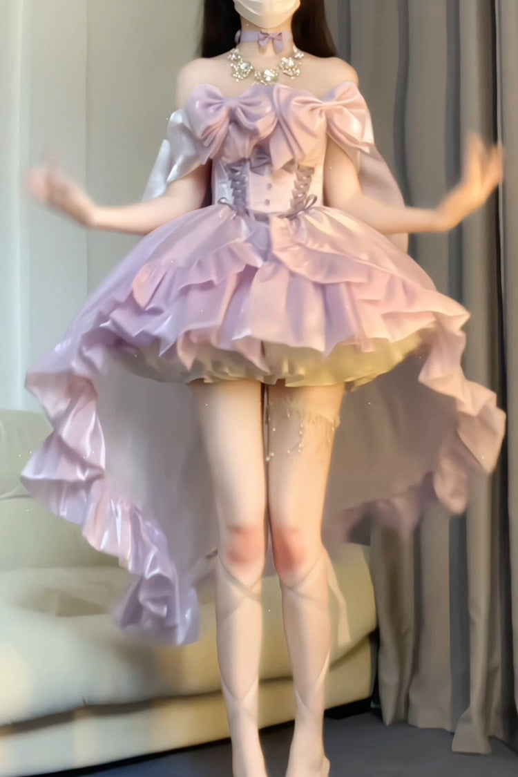 Lolita Dress - Moon-white & Star-purple × First, 2 Colors, Lace Trim, Ruffled, Lace-Up - additional product view 3