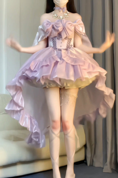 Lolita Dress - Moon-white & Star-purple × First, 2 Colors, Lace Trim, Ruffled, Lace-Up - additional product view 3