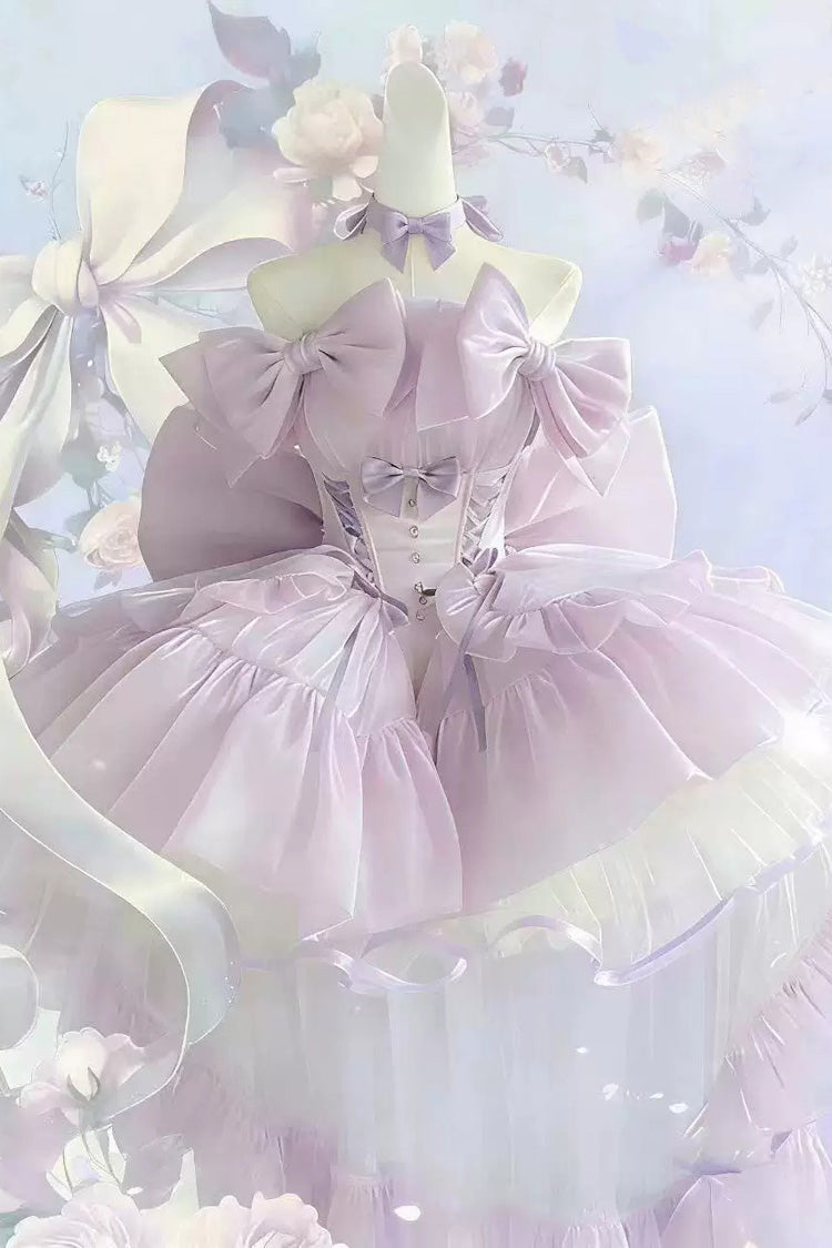 Lolita Dress - Moon-white & Star-purple × First, 2 Colors, Lace Trim, Ruffled, Lace-Up - main product image