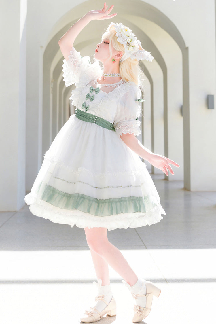 Lolita Dress - Moonlight Sonata, 4 Colors, Lace Trim, Ruffled, Sweet Style - XS Green/White / S Green/White / M Green/White option