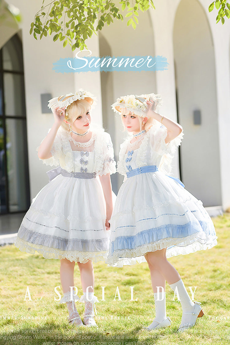 Lolita Dress - Moonlight Sonata, 4 Colors, Lace Trim, Ruffled, Sweet Style - XS Grey/White / S Grey/White / M Grey/White option