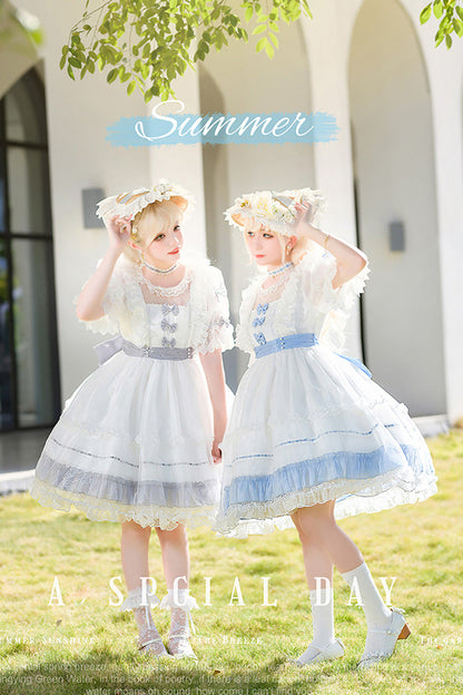 Lolita Dress - Moonlight Sonata, 4 Colors, Lace Trim, Ruffled, Sweet Style - XS Grey/White / S Grey/White / M Grey/White option