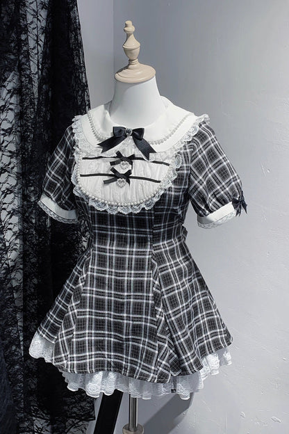 Lolita Dress - Moonlight Whispers, 2 Colors, Plaid, Striped, Bow Detail - additional product view 3