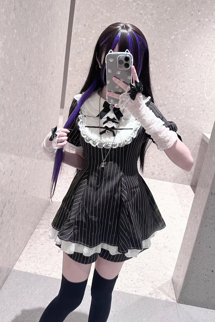 Lolita Dress - Moonlight Whispers, 2 Colors, Plaid, Striped, Bow Detail - additional product view 6