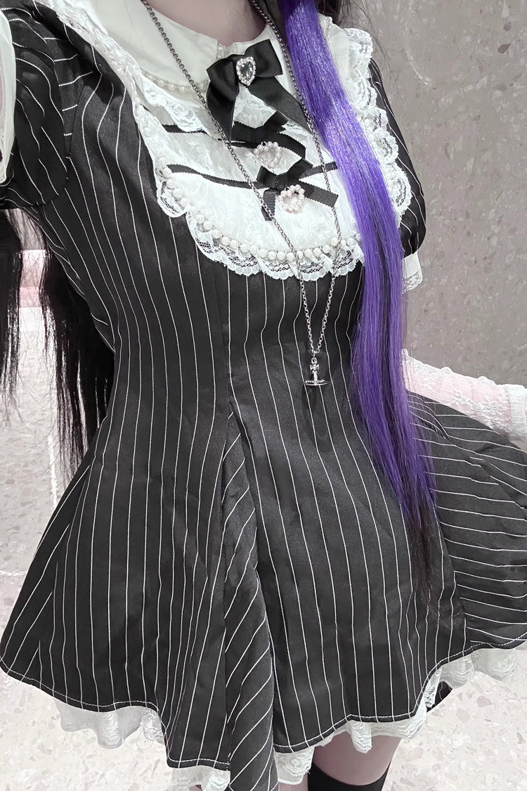 Lolita Dress - Moonlight Whispers, 2 Colors, Plaid, Striped, Bow Detail - additional product view 8