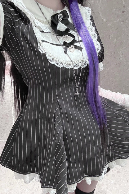 Lolita Dress - Moonlight Whispers, 2 Colors, Plaid, Striped, Bow Detail - additional product view 8