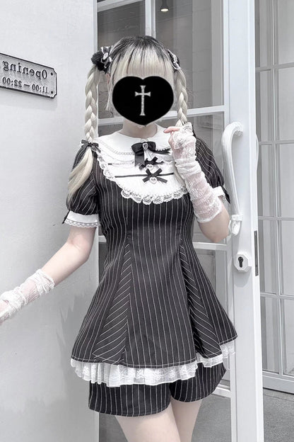 Lolita Dress - Moonlight Whispers, 2 Colors, Plaid, Striped, Bow Detail - additional product view 10