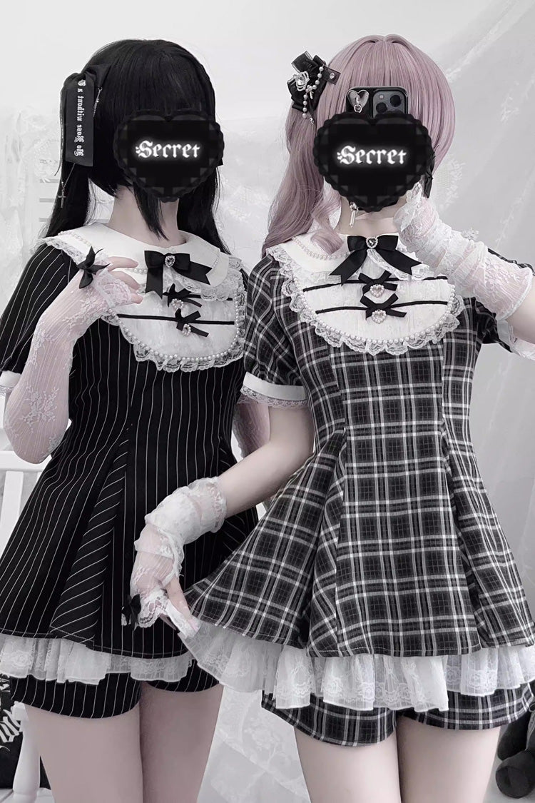 Lolita Dress - Moonlight Whispers, 2 Colors, Plaid, Striped, Bow Detail - additional product view 11