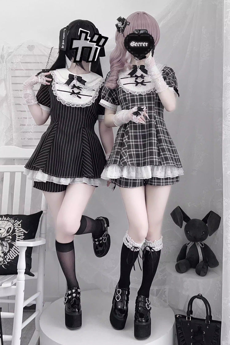 Lolita Dress - Moonlight Whispers, 2 Colors, Plaid, Striped, Bow Detail - additional product view 12