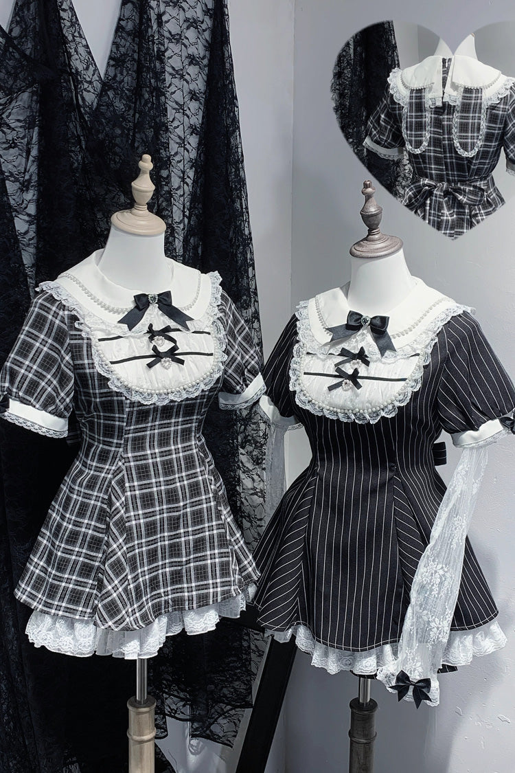 Lolita Dress - Moonlight Whispers, 2 Colors, Plaid, Striped, Bow Detail - main product image
