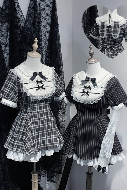 Lolita Dress - Moonlight Whispers, 2 Colors, Plaid, Striped, Bow Detail - main product image