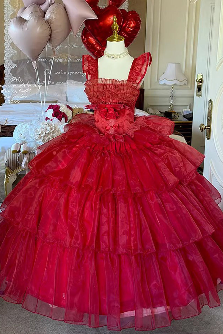 Lolita Dress - Mousse Love Song, Red, Bow Detail, Ruffled, Layered - additional product view 2