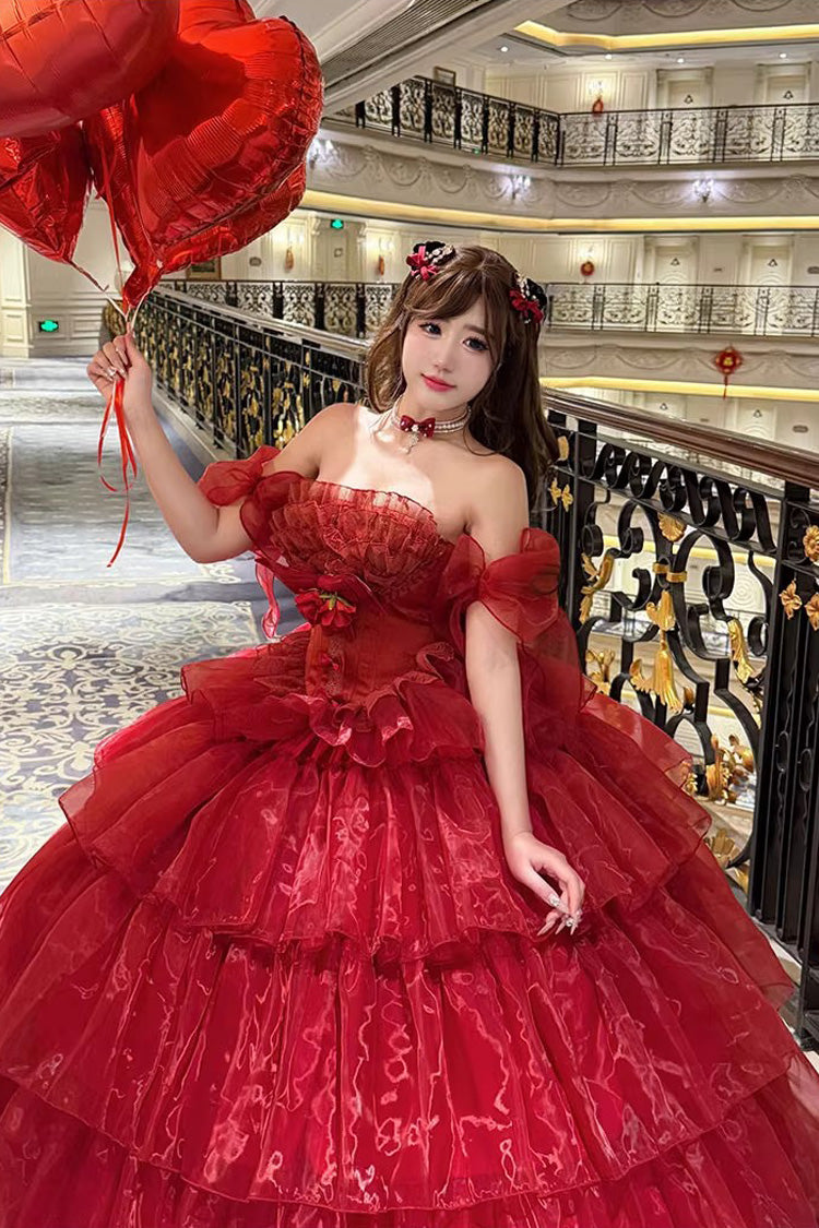 Lolita Dress - Mousse Love Song, Red, Bow Detail, Ruffled, Layered - additional product view 3