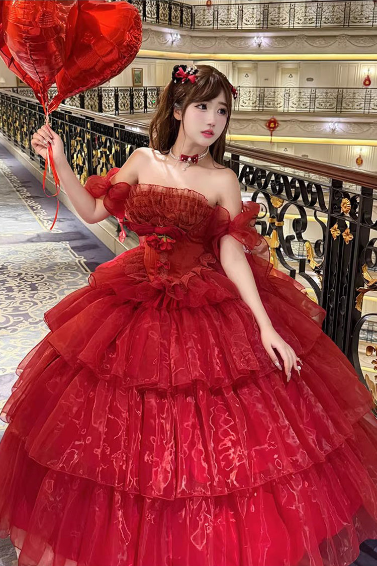 Lolita Dress - Mousse Love Song, Red, Bow Detail, Ruffled, Layered - additional product view 5
