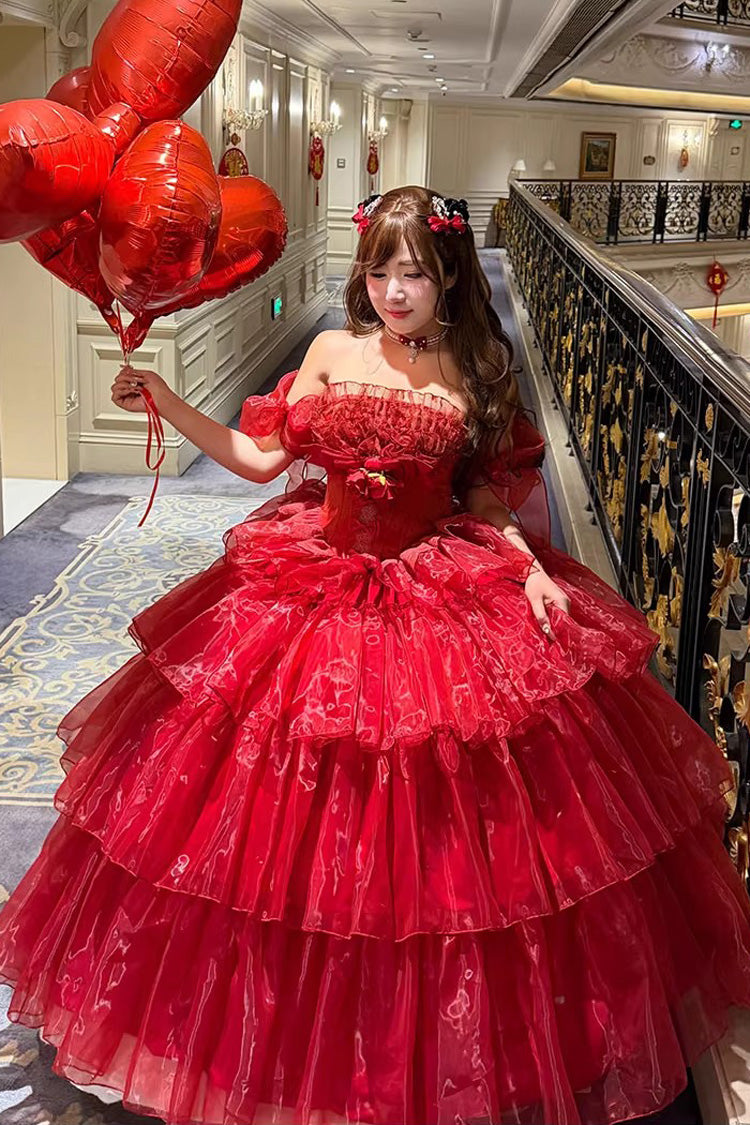 Lolita Dress - Mousse Love Song, Red, Bow Detail, Ruffled, Layered - additional product view 6