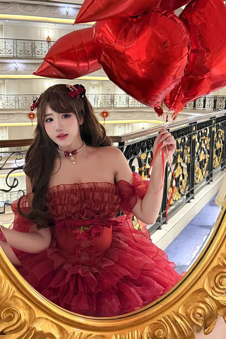 Lolita Dress - Mousse Love Song, Red, Bow Detail, Ruffled, Layered - additional product view 7