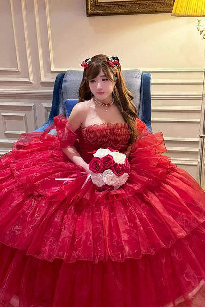 Lolita Dress - Mousse Love Song, Red, Bow Detail, Ruffled, Layered - additional product view 8