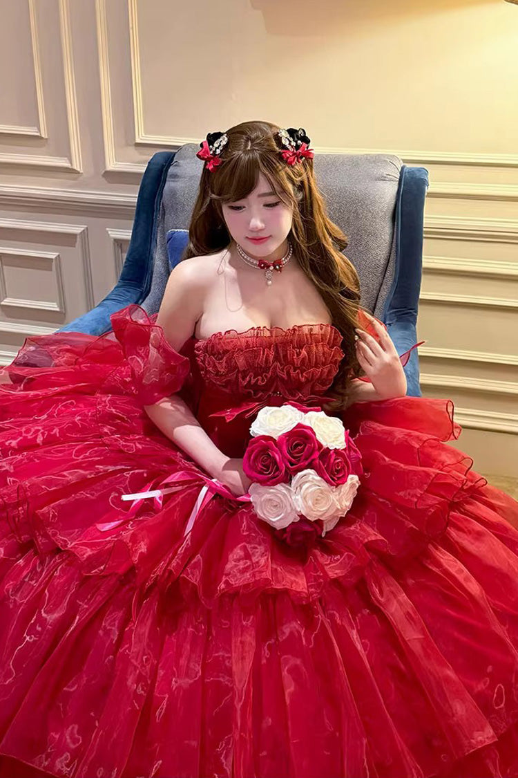 Lolita Dress - Mousse Love Song, Red, Bow Detail, Ruffled, Layered - additional product view 9