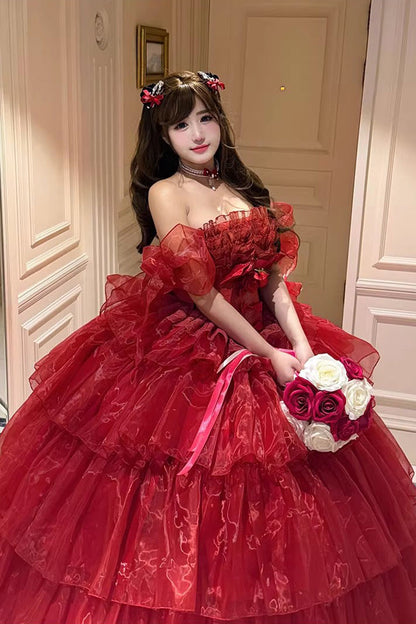 Lolita Dress - Mousse Love Song, Red, Bow Detail, Ruffled, Layered - additional product view 10
