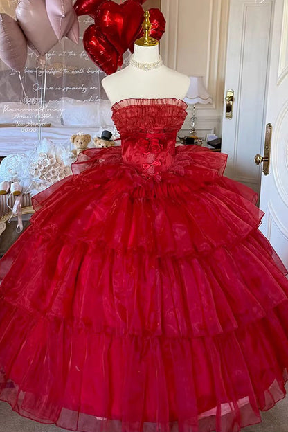 Lolita Dress - Mousse Love Song, Red, Bow Detail, Ruffled, Layered - additional product view 12